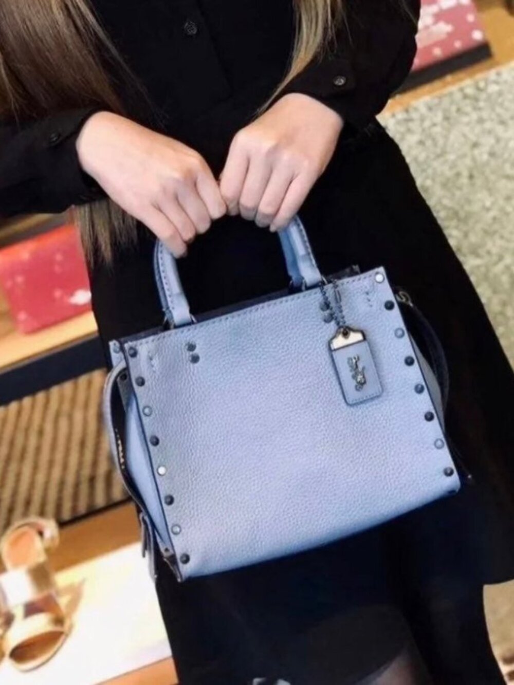 Coach 1941 Rogue 25 With Rivets Slate Blue Pebble Leather Crossbody Style 53405